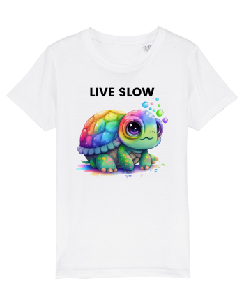 Broasca testoasa pictata in acuarela cu mesajul Live Slow White