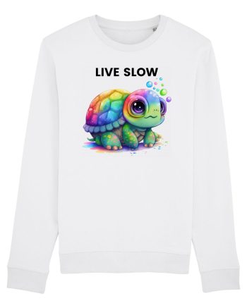 Broasca testoasa pictata in acuarela cu mesajul Live Slow White