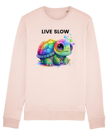 Broasca testoasa pictata in acuarela cu mesajul Live Slow Candy Pink