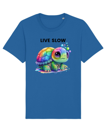 Broasca testoasa pictata in acuarela cu mesajul Live Slow Royal Blue