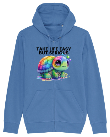 Broasca testoasa pictata in acuarela cu mesajul Take Life Easy but Serious Bright Blue