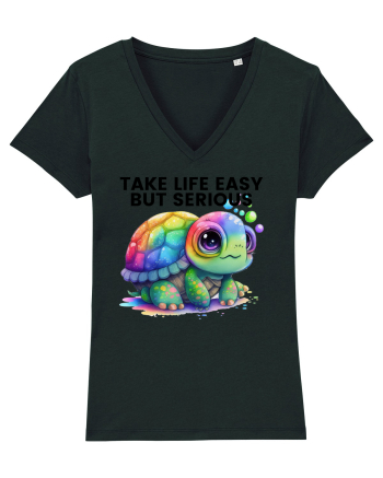 Broasca testoasa pictata in acuarela cu mesajul Take Life Easy but Serious Black