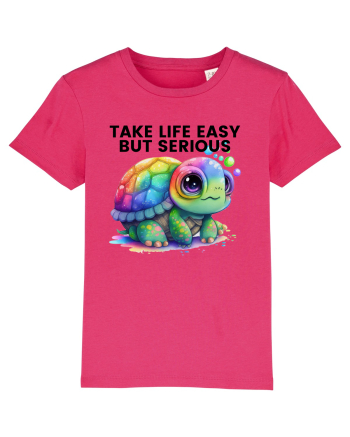 Broasca testoasa pictata in acuarela cu mesajul Take Life Easy but Serious Raspberry