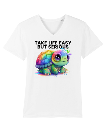 Broasca testoasa pictata in acuarela cu mesajul Take Life Easy but Serious White