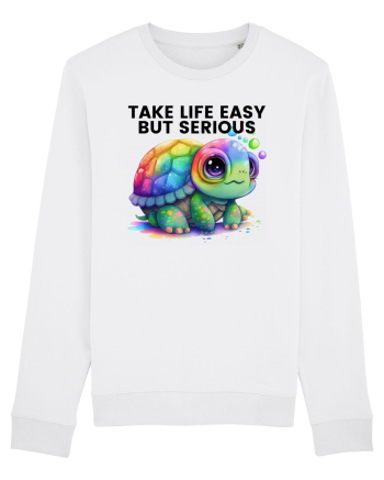 Broasca testoasa pictata in acuarela cu mesajul Take Life Easy but Serious White