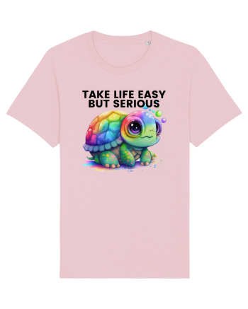 Broasca testoasa pictata in acuarela cu mesajul Take Life Easy but Serious Cotton Pink