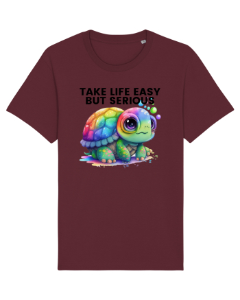 Broasca testoasa pictata in acuarela cu mesajul Take Life Easy but Serious Burgundy