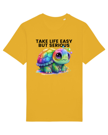 Broasca testoasa pictata in acuarela cu mesajul Take Life Easy but Serious Spectra Yellow