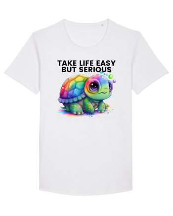 Broasca testoasa pictata in acuarela cu mesajul Take Life Easy but Serious White