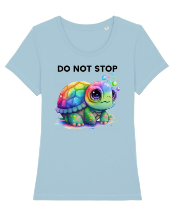 Broasca testoasa pictata in acuarela cu mesajul Do Not Stop Sky Blue