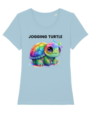 Broasca testoasa pictata in acuarela cu mesajul Jogging Turtle Sky Blue