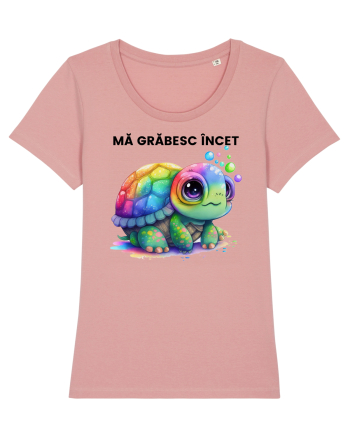 Broasca testoasa pictata in acuarela cu mesajul Ma grabesc Incet Canyon Pink