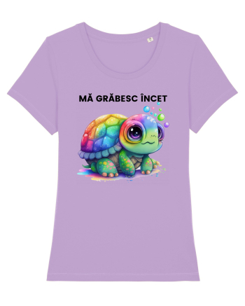 Broasca testoasa pictata in acuarela cu mesajul Ma grabesc Incet Lavender Dawn