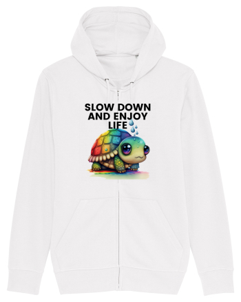 Broasca testoasa pictata in acuarela cu mesajul  Slow Down and Enjoy Life White