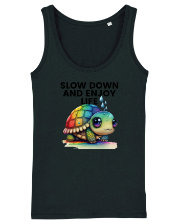 Broasca testoasa pictata in acuarela cu mesajul  Slow Down and Enjoy Life Black