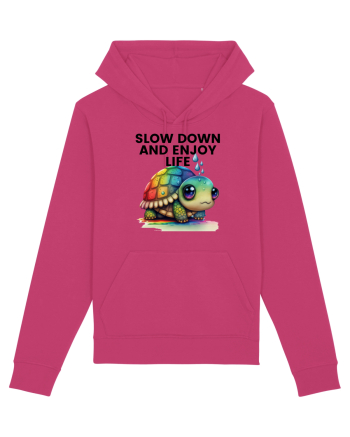 Broasca testoasa pictata in acuarela cu mesajul  Slow Down and Enjoy Life Raspberry