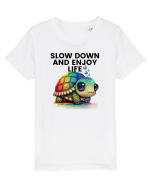Broasca testoasa pictata in acuarela cu mesajul  Slow Down and Enjoy Life Tricou mânecă scurtă  Copii Mini Creator