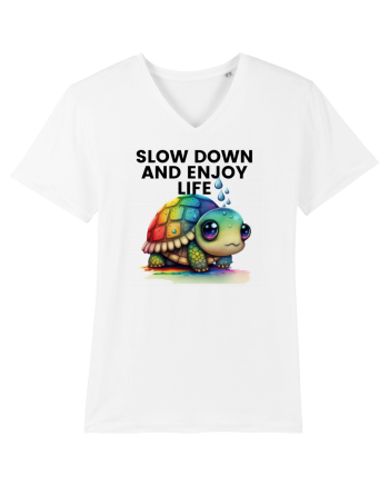 Broasca testoasa pictata in acuarela cu mesajul  Slow Down and Enjoy Life White