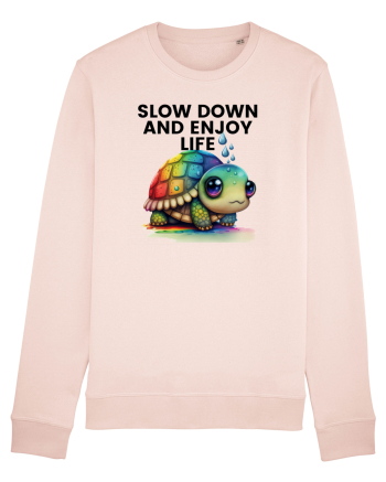 Broasca testoasa pictata in acuarela cu mesajul  Slow Down and Enjoy Life Candy Pink