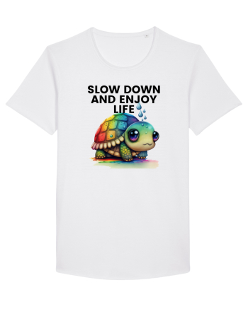Broasca testoasa pictata in acuarela cu mesajul  Slow Down and Enjoy Life White