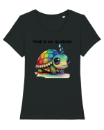 Broasca testoasa pictata in acuarela cu mesajul  Time is an Illusion Tricou mânecă scurtă guler larg fitted Damă Expresser