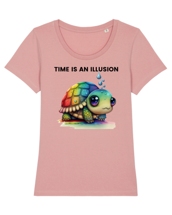 Broasca testoasa pictata in acuarela cu mesajul  Time is an Illusion Canyon Pink