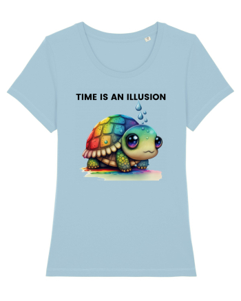 Broasca testoasa pictata in acuarela cu mesajul  Time is an Illusion Sky Blue