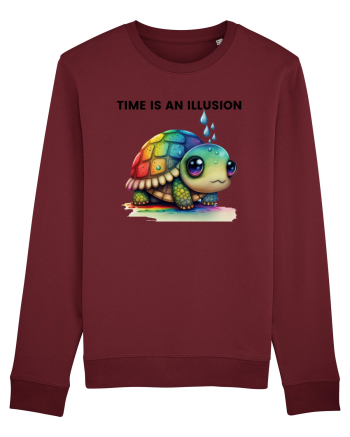 Broasca testoasa pictata in acuarela cu mesajul  Time is an Illusion Burgundy