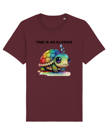 Broasca testoasa pictata in acuarela cu mesajul  Time is an Illusion Burgundy