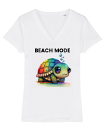Broasca testoasa pictata in acuarela cu mesajul  Beach Mode Tricou mânecă scurtă guler V Damă Evoker