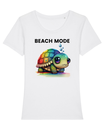 Broasca testoasa pictata in acuarela cu mesajul  Beach Mode White