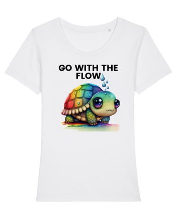 Broasca testoasa pictata in acuarela cu mesajul  Go with the Flow White