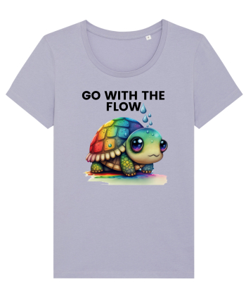 Broasca testoasa pictata in acuarela cu mesajul  Go with the Flow Lavender