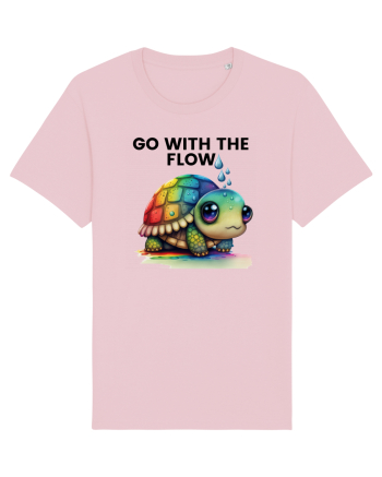 Broasca testoasa pictata in acuarela cu mesajul  Go with the Flow Cotton Pink