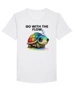 Broasca testoasa pictata in acuarela cu mesajul  Go with the Flow Tricou mânecă scurtă guler larg Bărbat Skater