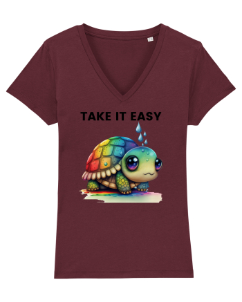 Broasca testoasa pictata in acuarela cu mesajul  Take it Easy Burgundy