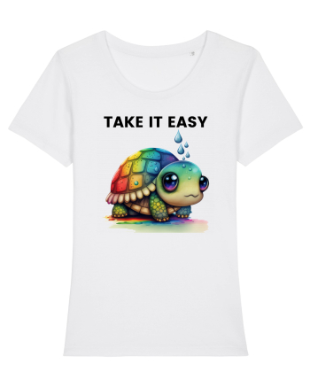 Broasca testoasa pictata in acuarela cu mesajul  Take it Easy White