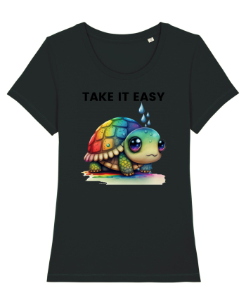 Broasca testoasa pictata in acuarela cu mesajul  Take it Easy Black