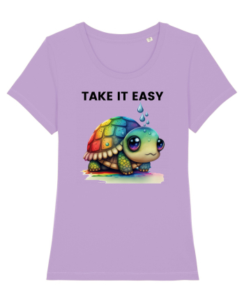 Broasca testoasa pictata in acuarela cu mesajul  Take it Easy Lavender Dawn