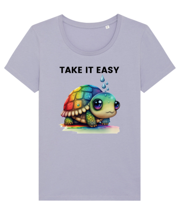 Broasca testoasa pictata in acuarela cu mesajul  Take it Easy Lavender