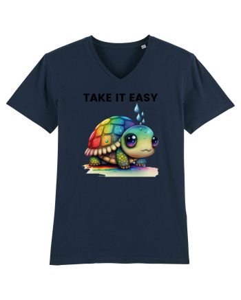 Broasca testoasa pictata in acuarela cu mesajul  Take it Easy French Navy