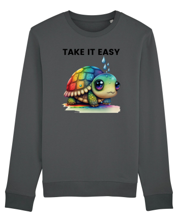 Broasca testoasa pictata in acuarela cu mesajul  Take it Easy Anthracite