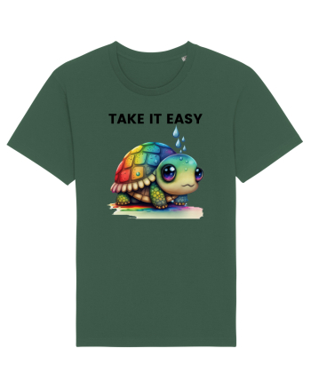 Broasca testoasa pictata in acuarela cu mesajul  Take it Easy Bottle Green