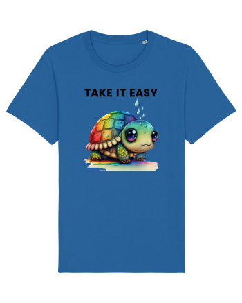 Broasca testoasa pictata in acuarela cu mesajul  Take it Easy Royal Blue