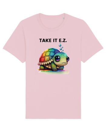 Broasca testoasa pictata in acuarela cu mesajul  Take it E.Z. Cotton Pink
