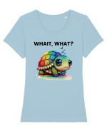 Broasca testoasa pictata in acuarela cu mesajul Wait, What? Tricou mânecă scurtă guler larg fitted Damă Expresser