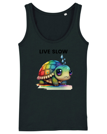 Broasca testoasa pictata in acuarela cu mesajul Live Slow Black
