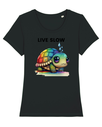 Broasca testoasa pictata in acuarela cu mesajul Live Slow Black