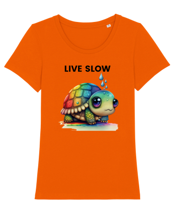 Broasca testoasa pictata in acuarela cu mesajul Live Slow Bright Orange