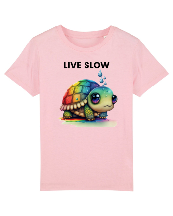 Broasca testoasa pictata in acuarela cu mesajul Live Slow Cotton Pink